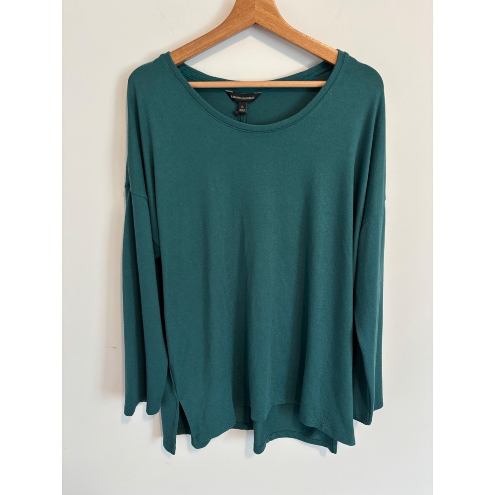 Banana Republic Womens XL Teal Green Long Sleeve Drop Shoulder Scoop Neck Top